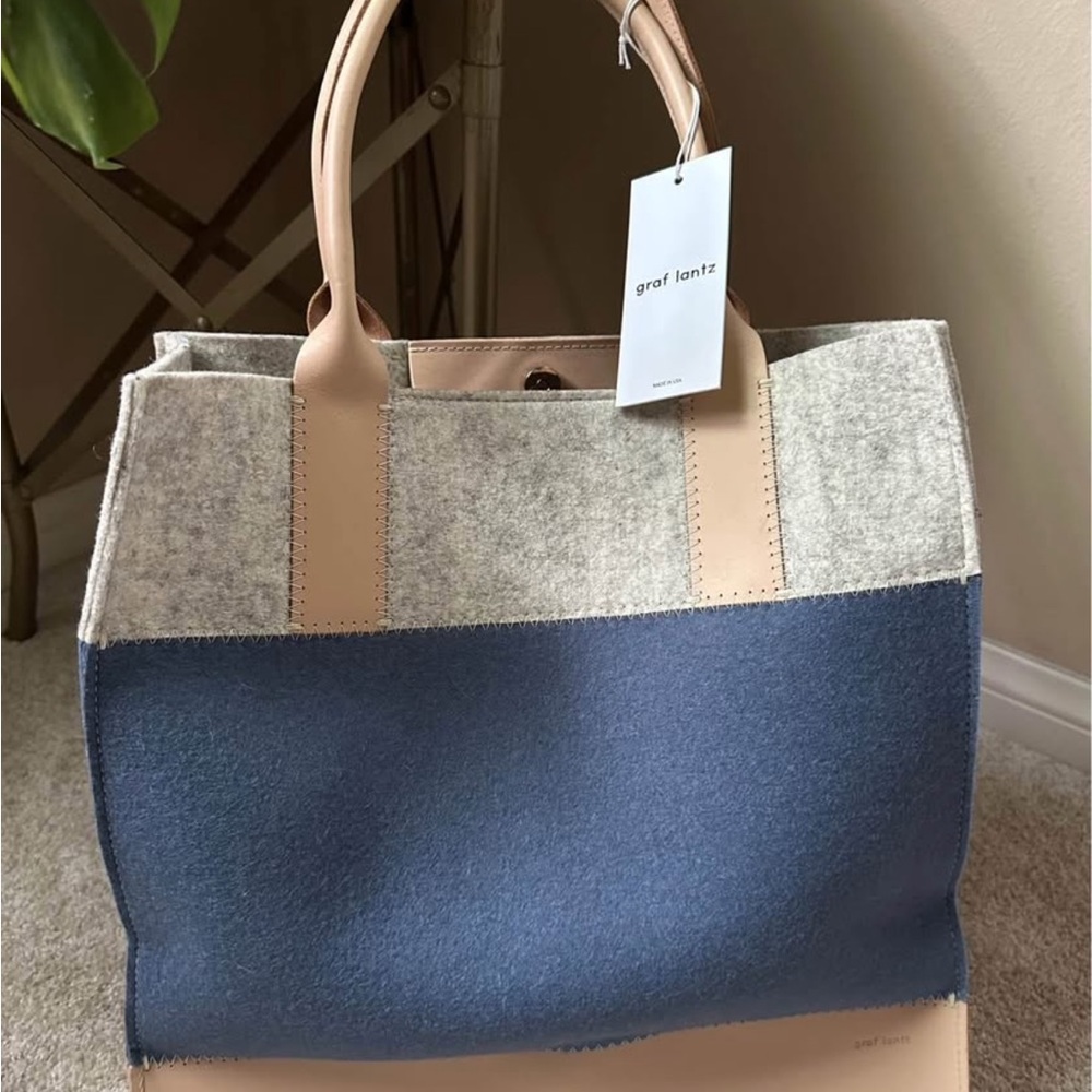 Colorblock Blue and Tan Graf Lantz Tote Bag